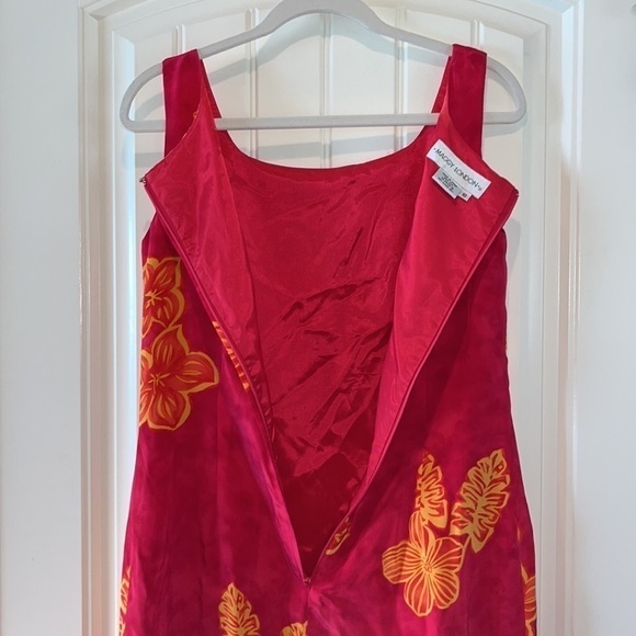 Beautiful floral tropical hot pink silk dress midi/maxi size 10 Beachy Hawaii - Picture 10 of 13